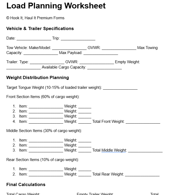 Load Planning Worksheet