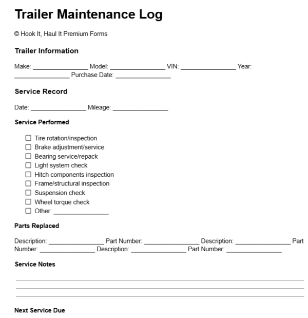 Trailer Maintenance Log